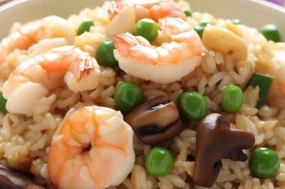 Stir-Fried Rice with Shrimp, Snow Peas and Mushrooms