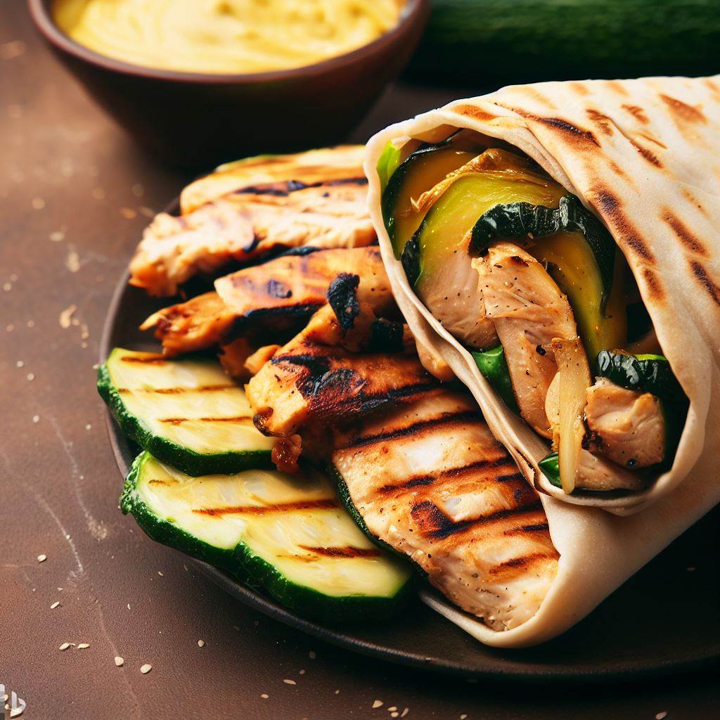 Grilled Chicken, Roasted Zucchini and Hummus Wrap