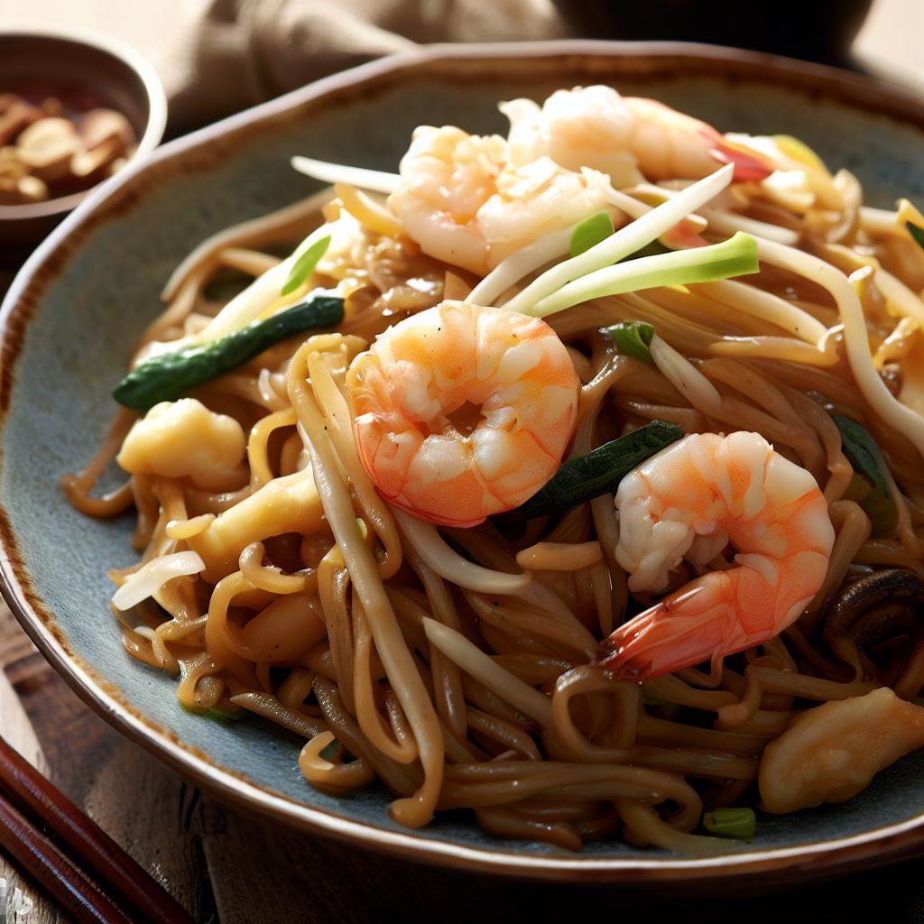 Stir-Fried Shrimp, Bean Sprouts and Mushrooms