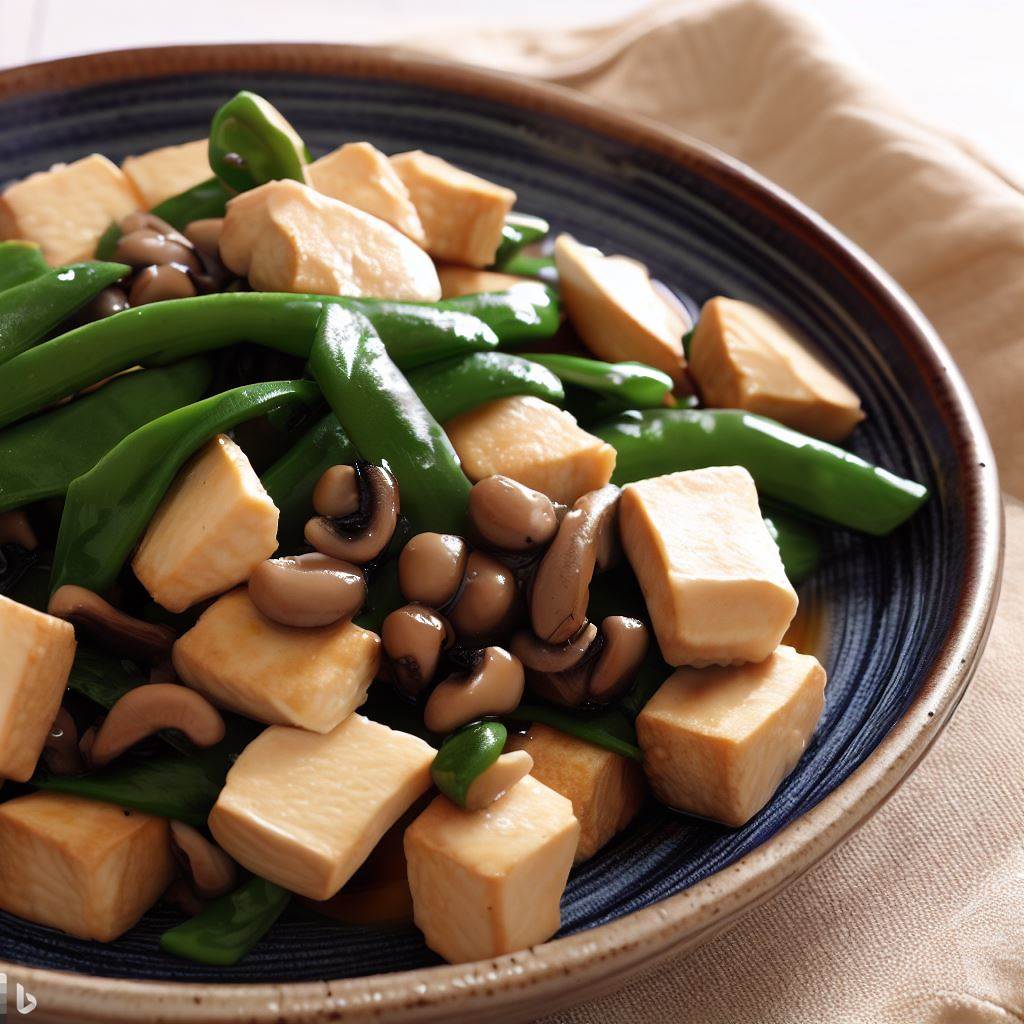 Stir-Fried Tofu, Snow Peas, and Mushrooms