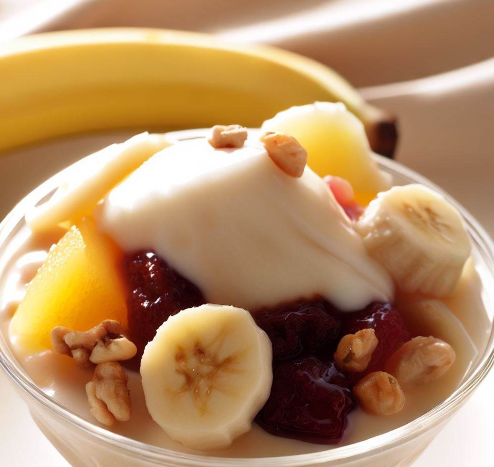 Banana, Fruit Compote, and Mixed Nuts Yogurt