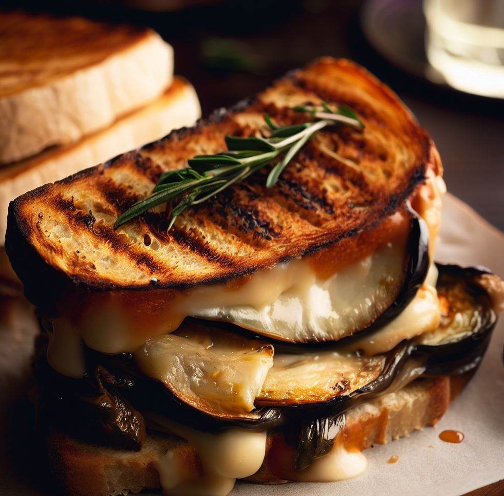 Grilled Cheese with Roasted Eggplant and Provolone on Sourdough