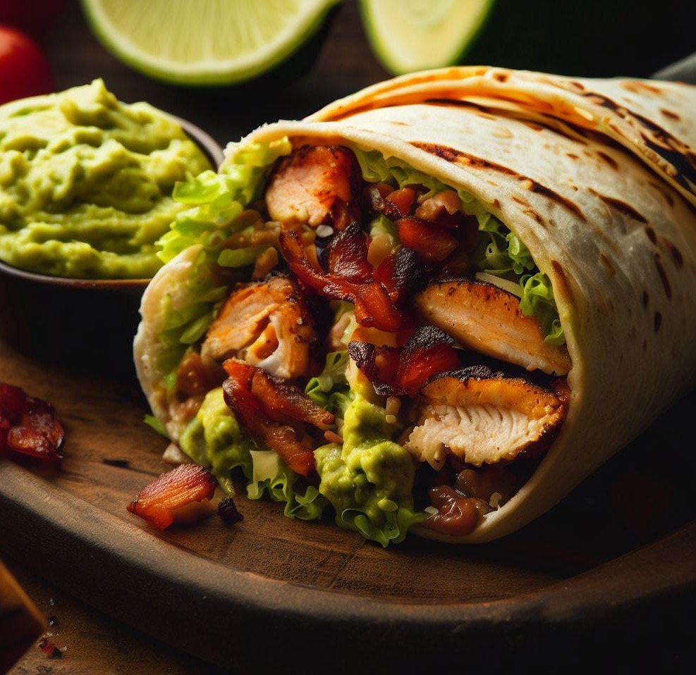 Grilled Chicken, Bacon and Guacamole Wrap