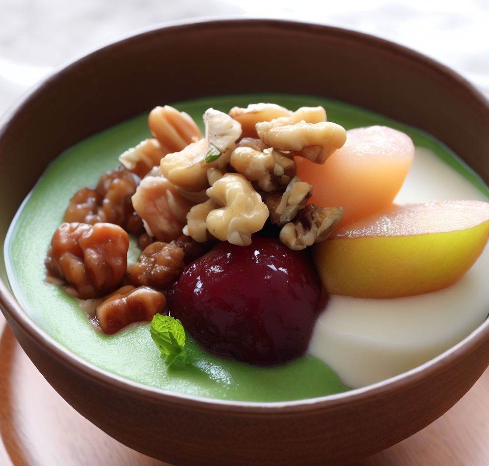 Matcha, Fruit Compote, and Mixed Nuts Yogurt