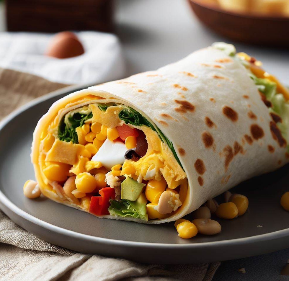 One-Serving Breakfast Burrito with Eggs, Cheese, and Veggies