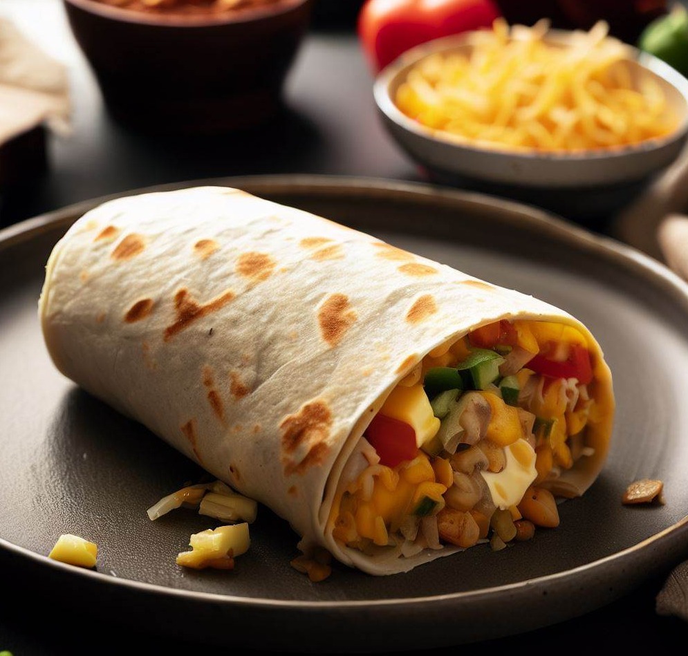 One-Serving Breakfast Burrito with Eggs, Cheese, and Veggies