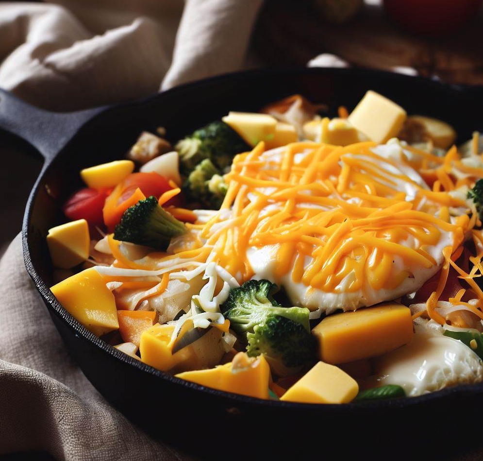 One-Serving Breakfast Skillet with Eggs, Cheese, and Veggies