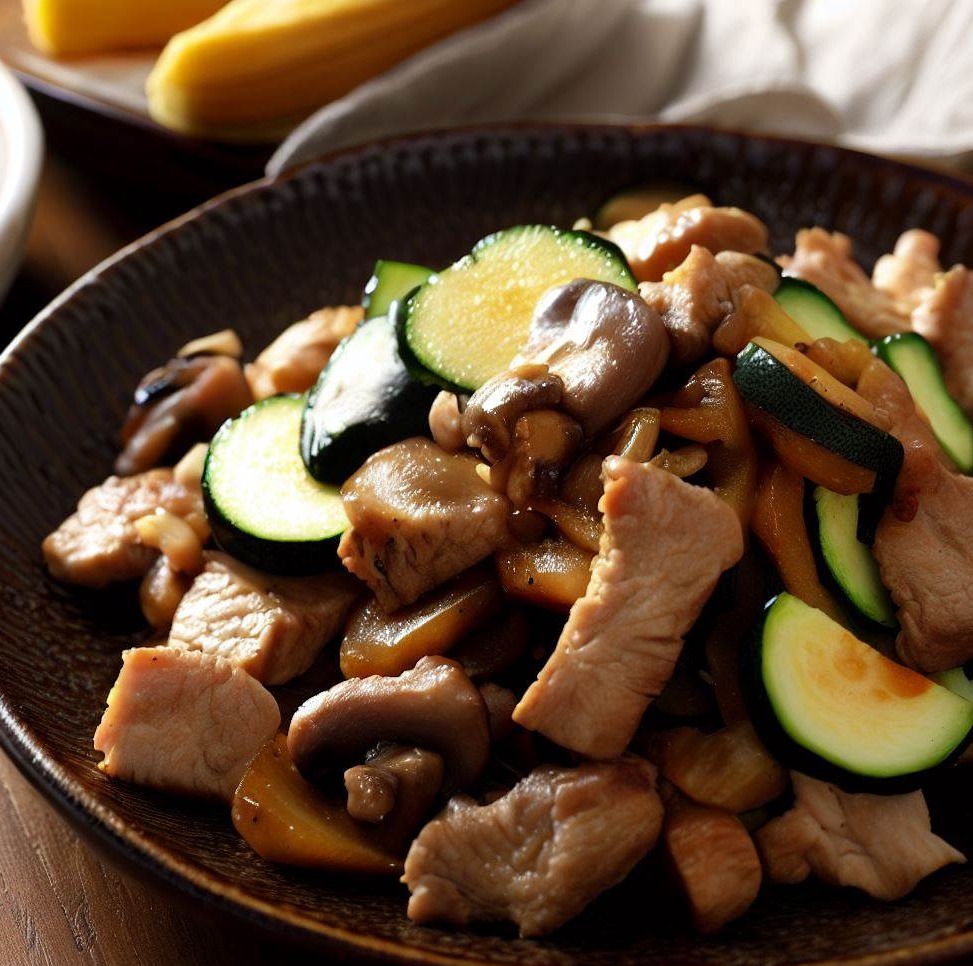 Stir-Fried Pork, Zucchini and Mushrooms