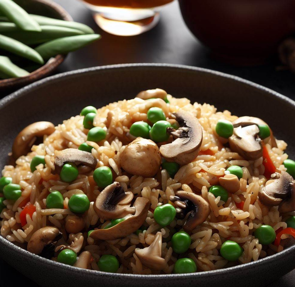Stir-Fried Rice with Chicken, Snow Peas and Mushrooms